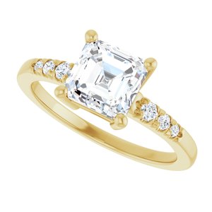 14K Yellow Gold 6.5x6.5 mm Asscher Ring Mounting – image 8
