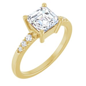 14K Yellow Gold 6.5x6.5 mm Asscher Ring Mounting