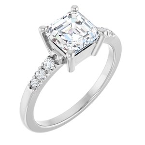 18K White Gold 6.5x6.5 mm Asscher Ring Mounting