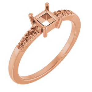 18K Rose Gold 4x4 mm Square Ring Mounting – image 2