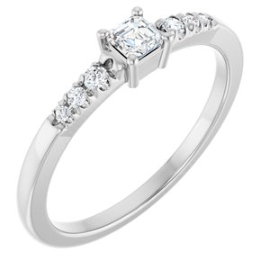 10K White Gold 3x3 mm Asscher Ring Mounting