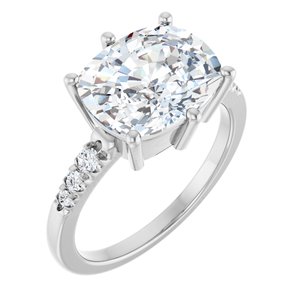 10K White Gold 11x9 mm Elongated Cushion Ring Mounting