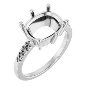 14K White Gold 11x9 mm Elongated Cushion Ring Mounting – image 2