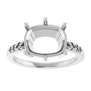 10K White Gold 11x9 mm Elongated Cushion Ring Mounting – image 6