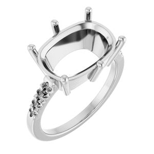14K White Gold 14x10 mm Elongated Cushion Ring Mounting – image 2