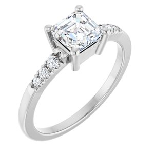 18K White Gold 5.5x5.5 mm Asscher Ring Mounting