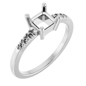 10K White Gold 5.5x5.5 mm Asscher Ring Mounting – image 2