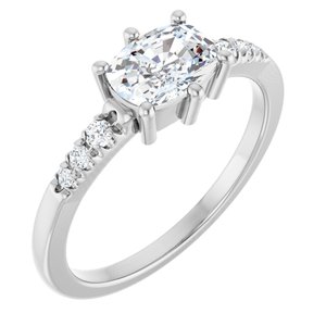 14K White Gold 7x5 mm Elongated Cushion Ring Mounting