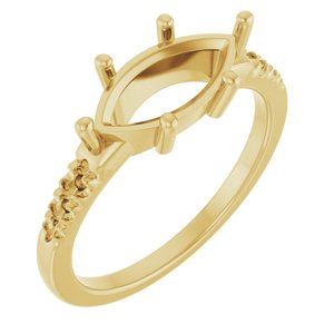 14K Yellow Gold 12x6 mm Marquise Ring Mounting – image 2