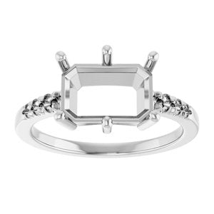 18K White Gold 10x7 mm Emerald Ring Mounting – image 6