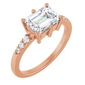 14K Rose Gold 8x6 mm Emerald Ring Mounting