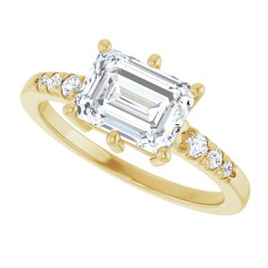 10K Yellow Gold 8x6 mm Emerald Ring Mounting – image 8
