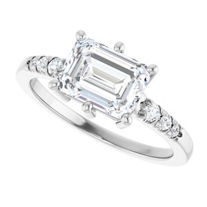 18K White Gold 8x6 mm Emerald Ring Mounting – image 8