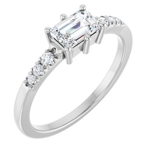 14K X1 White Gold 6x4 mm Emerald Ring Mounting