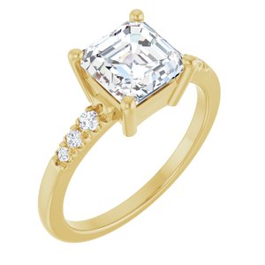 10K Yellow Gold 7x7 mm Asscher Ring Mounting