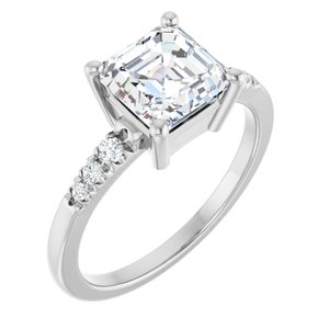 Platinum 7x7 mm Asscher Ring Mounting