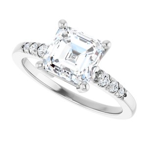 10K White Gold 7x7 mm Asscher Ring Mounting – image 8