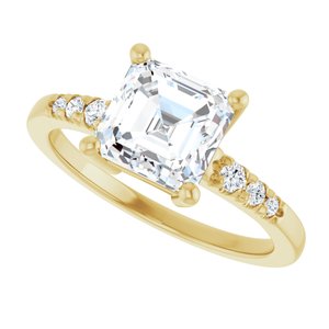 14K Yellow Gold 7x7 mm Asscher Ring Mounting – image 8
