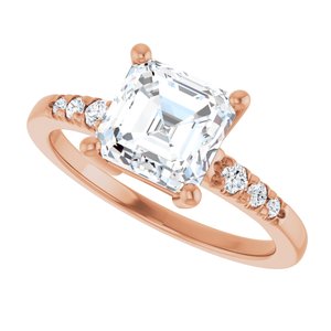 10K Rose Gold 7x7 mm Asscher Ring Mounting – image 8