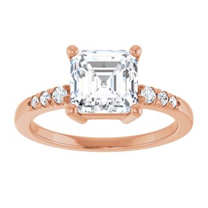 14K Rose Gold 7x7 mm Asscher Ring Mounting – image 5