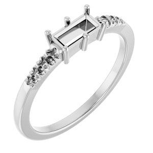 14K White Gold 6x3 mm Straight Baguette Ring Mounting – image 2