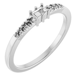 10K White Gold 3x2 mm Straight Baguette Ring Mounting – image 2