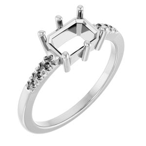 10K White Gold 7.5x5.5 mm Emerald Ring Mounting – image 2