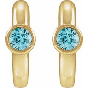 14K Yellow Gold Natural Blue Zircon Hoop Earrings – image 2