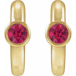 14K Yellow Gold Lab-Grown Ruby Hoop Earrings – image 2