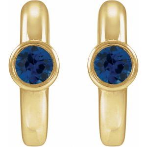 14K Yellow Gold Lab-Grown Blue Sapphire Hoop Earrings – image 2