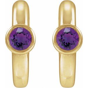 14K Yellow Gold Natural Amethyst Hoop Earrings – image 2