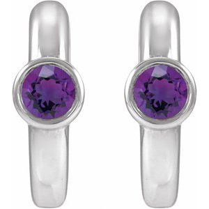 14K White Gold Natural Amethyst Hoop Earrings – image 2