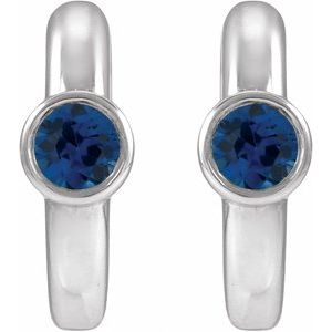 Platinum Lab-Grown Blue Sapphire Hoop Earrings – image 2
