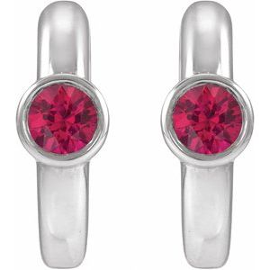 Platinum Lab-Grown Ruby Hoop Earrings