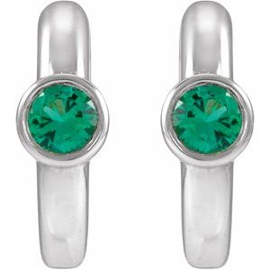 Sterling Silver Lab-Grown Emerald Hoop Earrings – image 2