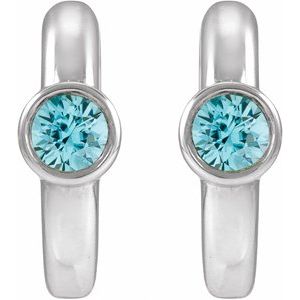14K White Gold Natural Blue Zircon Hoop Earrings – image 2