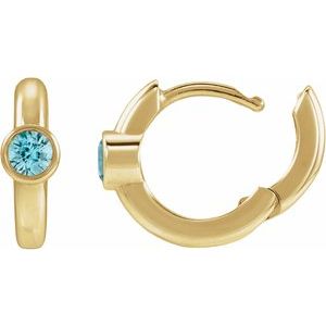 14K Yellow Gold Natural Blue Zircon Hoop Earrings – image 3