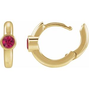 14K Yellow Gold Lab-Grown Ruby Hoop Earrings – image 3