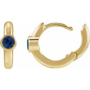 14K Yellow Gold Lab-Grown Blue Sapphire Hoop Earrings – image 3