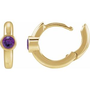 14K Yellow Gold Natural Amethyst Hoop Earrings – image 3