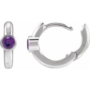 Platinum Natural Amethyst Hoop Earrings – image 3