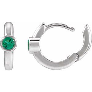 Sterling Silver Lab-Grown Emerald Hoop Earrings – image 3