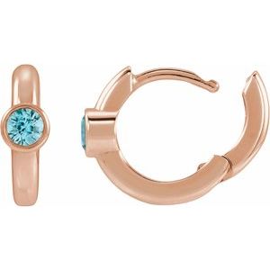 14K Rose Gold Natural Blue Zircon Hoop Earrings – image 3
