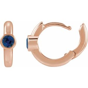 14K Rose Gold Lab-Grown Blue Sapphire Hoop Earrings – image 3