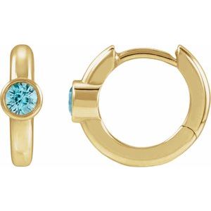 14K Yellow Gold Natural Blue Zircon Hoop Earrings