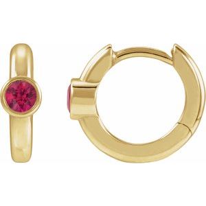 14K Yellow Gold Lab-Grown Ruby Hoop Earrings