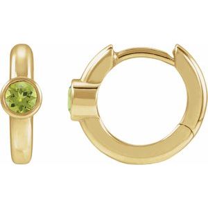 14K Yellow Gold Natural Peridot Hoop Earrings
