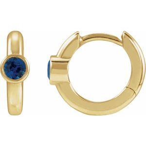 14K Yellow Gold Lab-Grown Blue Sapphire Hoop Earrings