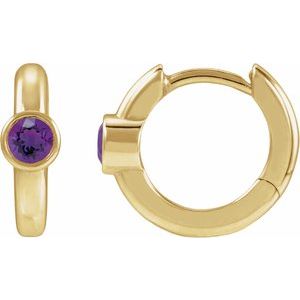 14K Yellow Gold Natural Amethyst Hoop Earrings