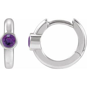 Sterling Silver Natural Amethyst Hoop Earrings